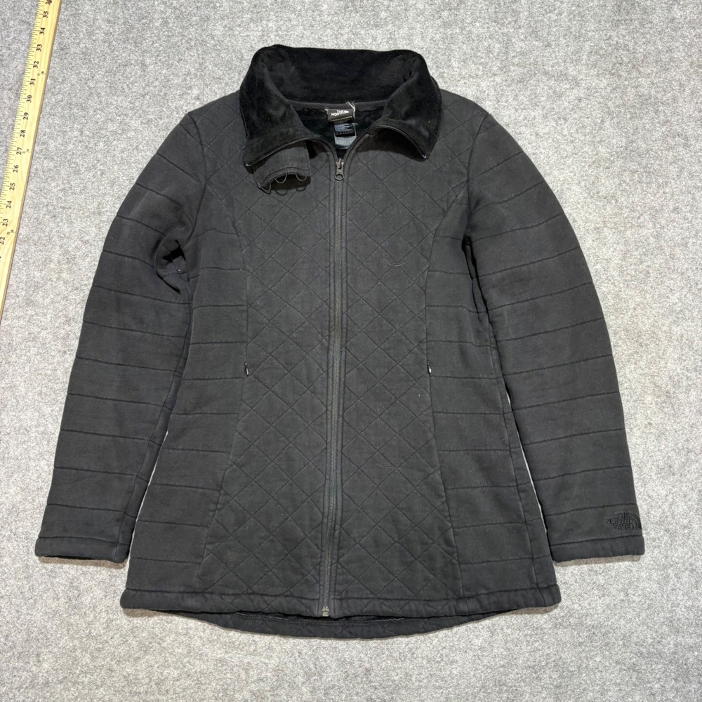 The North Face Womens Black Quilted Full Zip Jacket Faux Fur Collar Size M